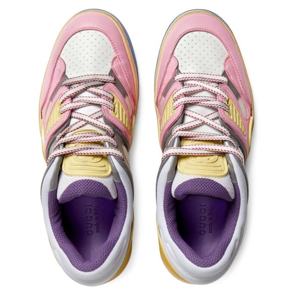 NEW GUCCI Basket Panelled Low-Top Sneaker in Pastel Pink Yellow White Demetra 40 - Picture 3 of 14